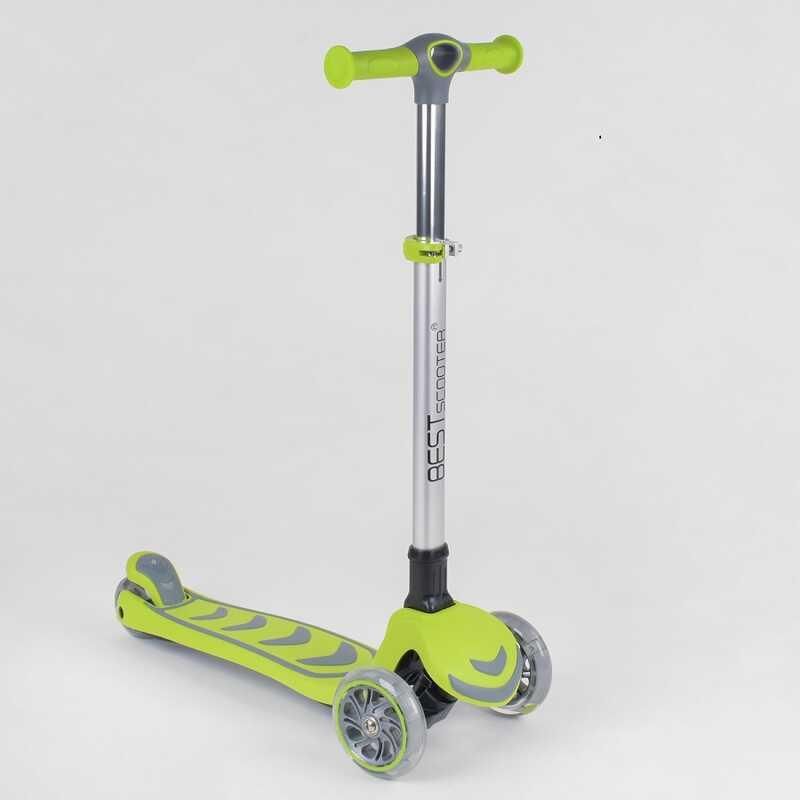 Самокат трехколесный 46987 (4) Best Scooter, САЛАТОВЫЙ, складной алюминиевый руль, 4 колеса PU со светом, d=12 см