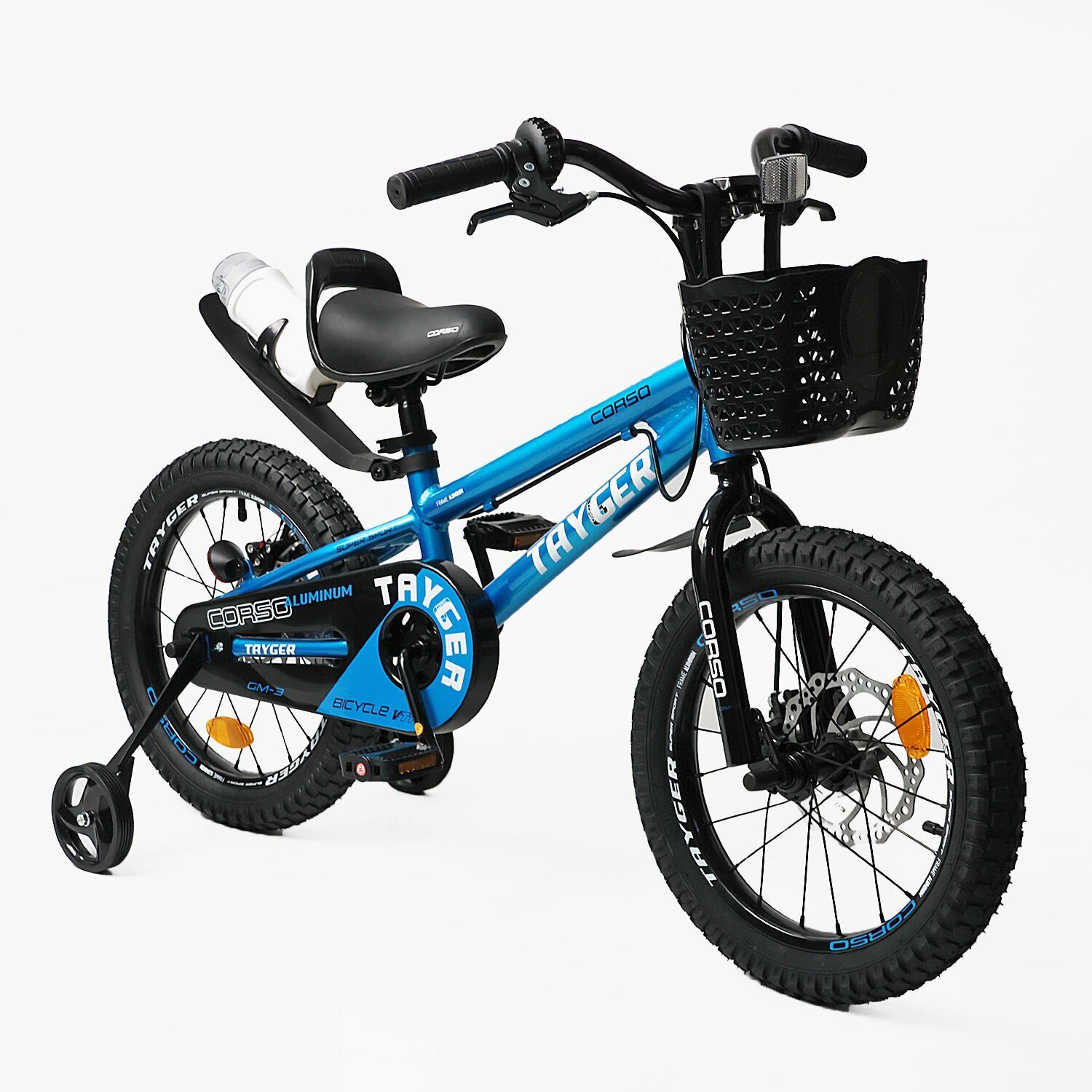 Дитячий двоколісний велосипед 16 дюймів Corso Tayger алюмінієвий з кошиком, дискові гальма