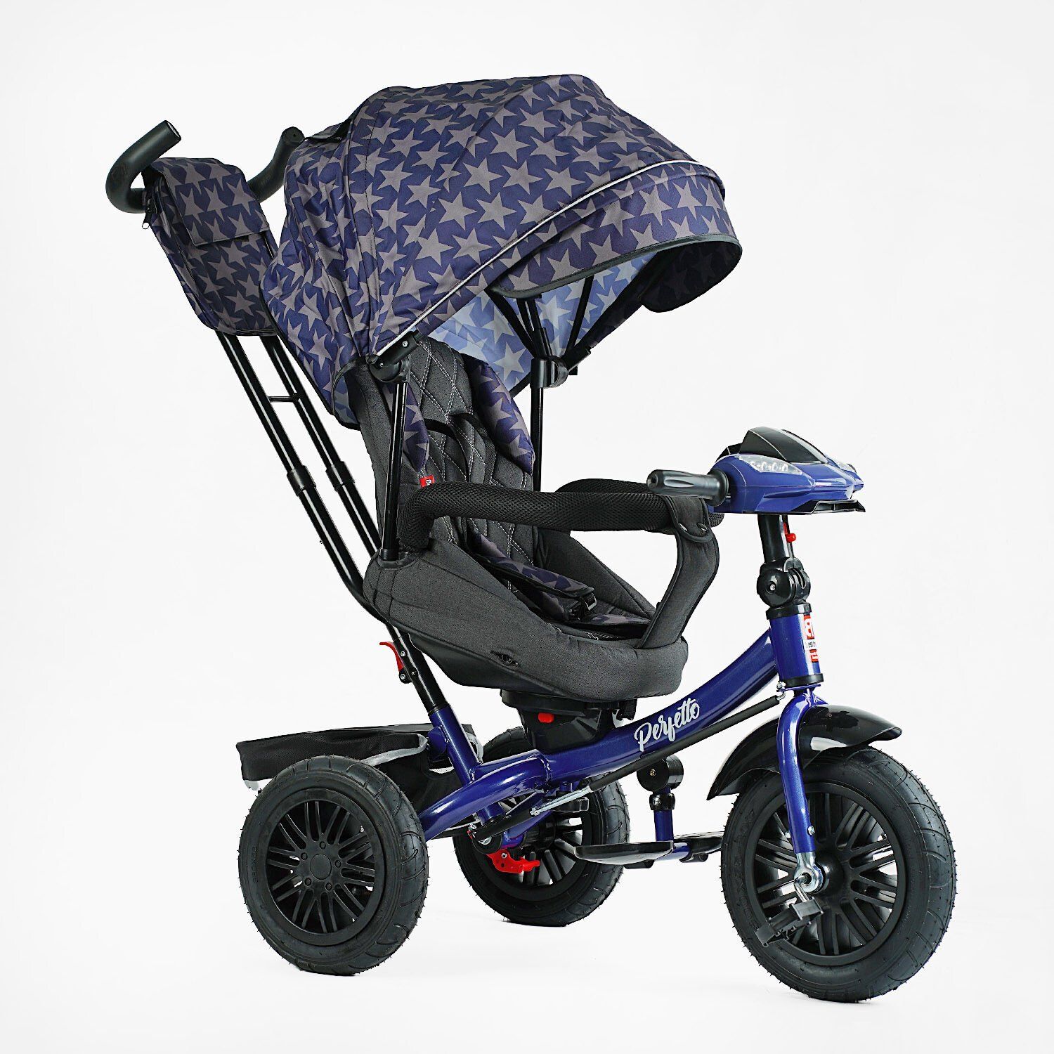 Детский трехколесный велосипед Best Trike Perfetto 8066 надувные колеса, музыкальная панель + USB, с родительской ручкой