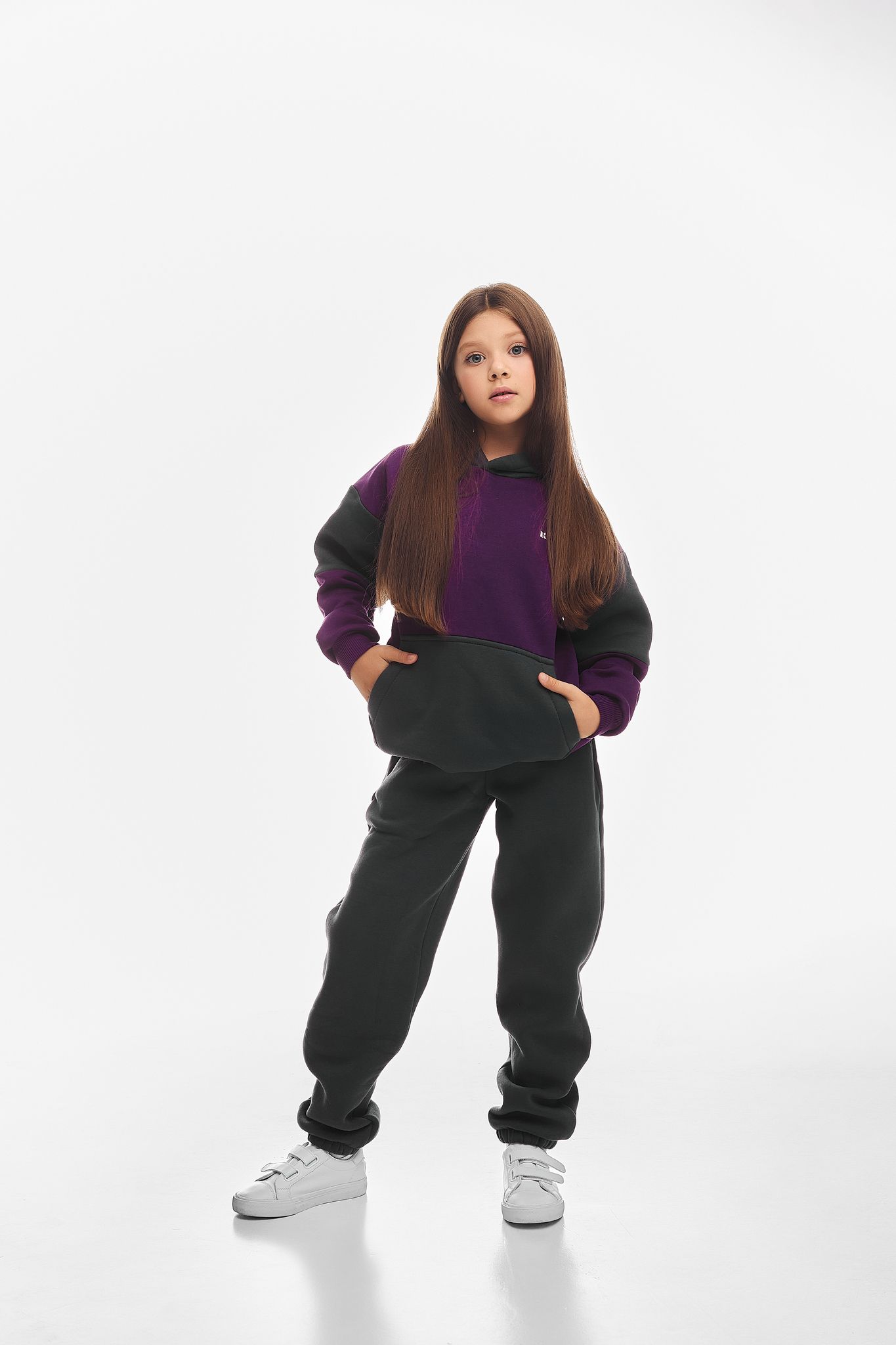 Детский спортивный утепленный костюм Kindamor Active Heat Grey/Purple, флис для девочки