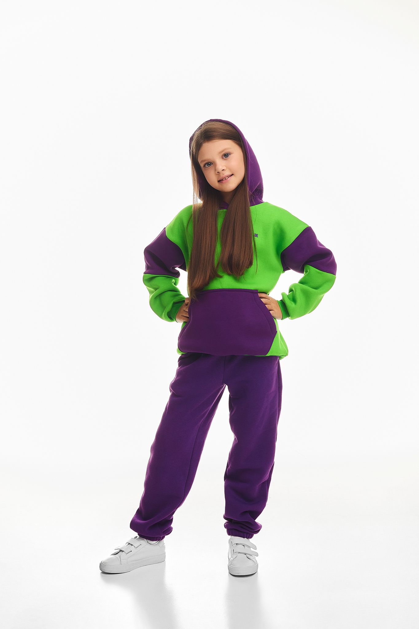 Детский спортивный утепленный костюм Kindamor Active Heat Purple/Green, флис для девочки