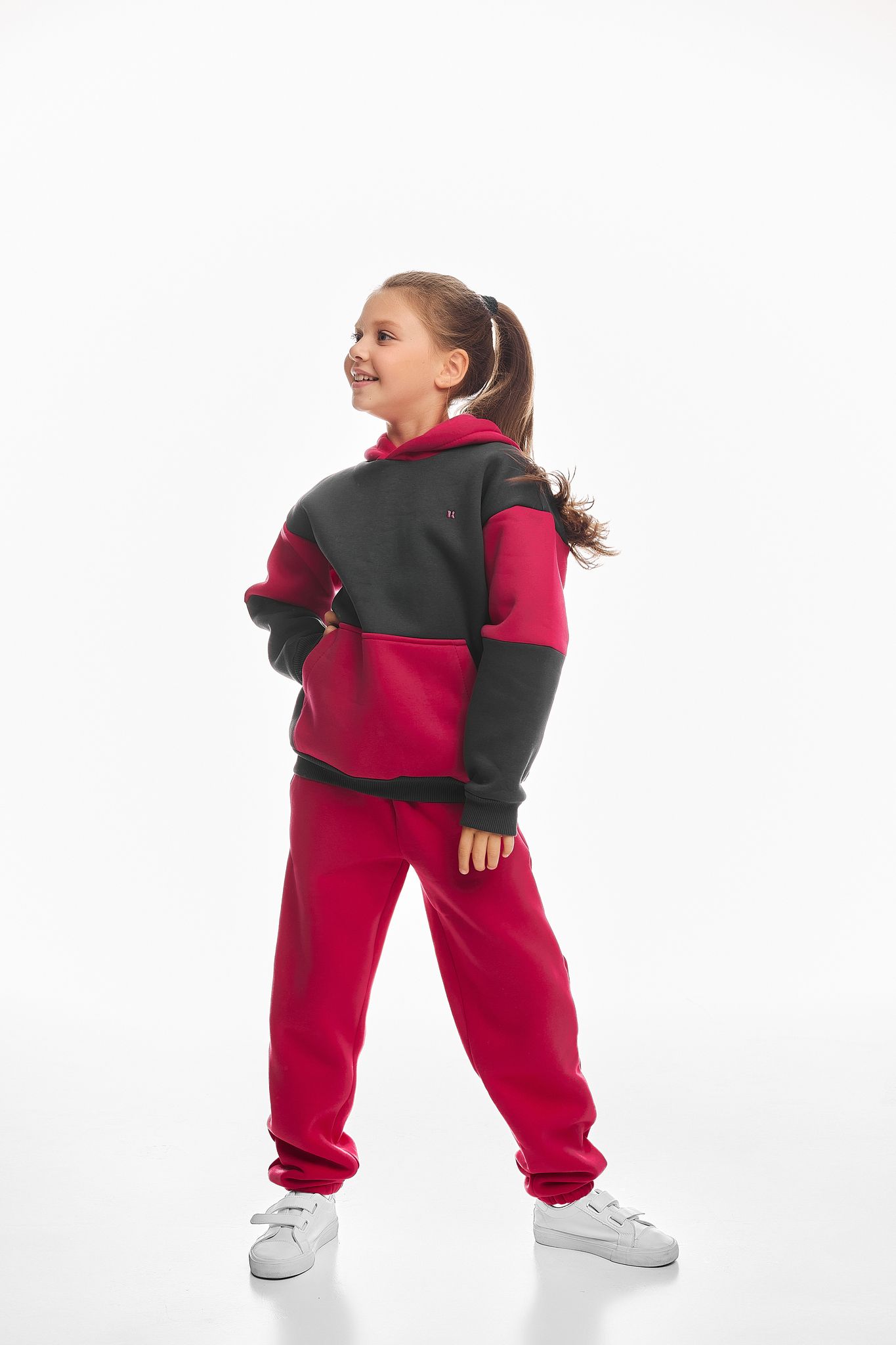 Детский спортивный утепленный костюм Kindamor Snug Princess Crimson/Grey, флис для девочки