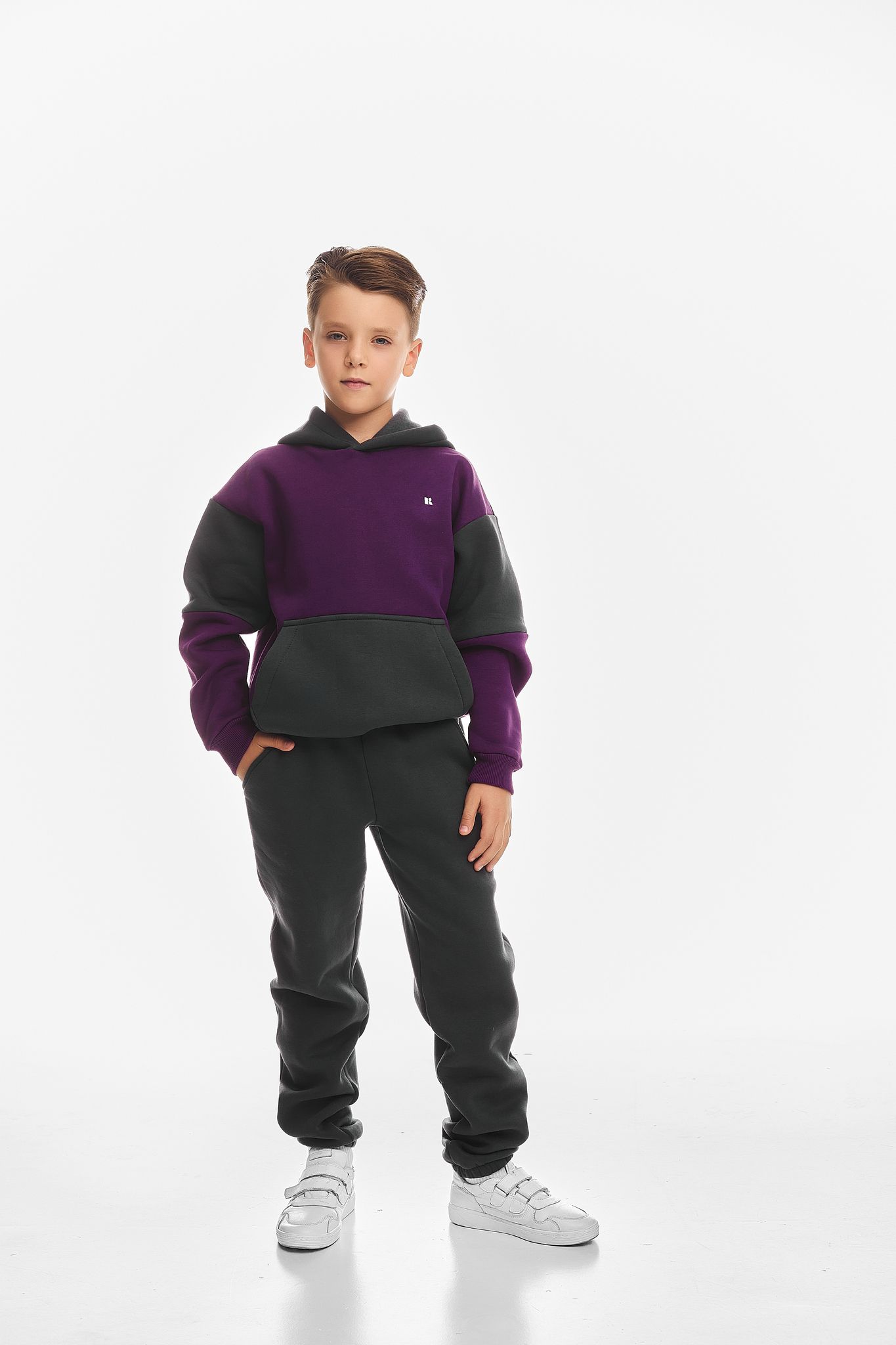 Детский спортивный утепленный костюм Kindamor Active Heat Grey/Purple, флис для мальчика