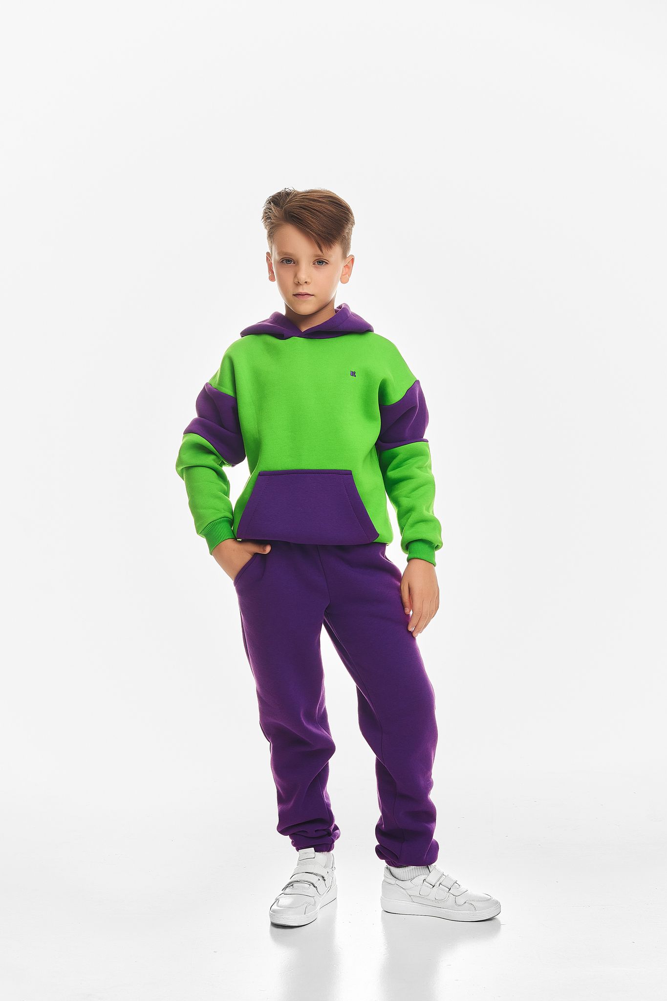 Детский спортивный утепленный костюм Kindamor Active Heat Purple/Green, флис для мальчика