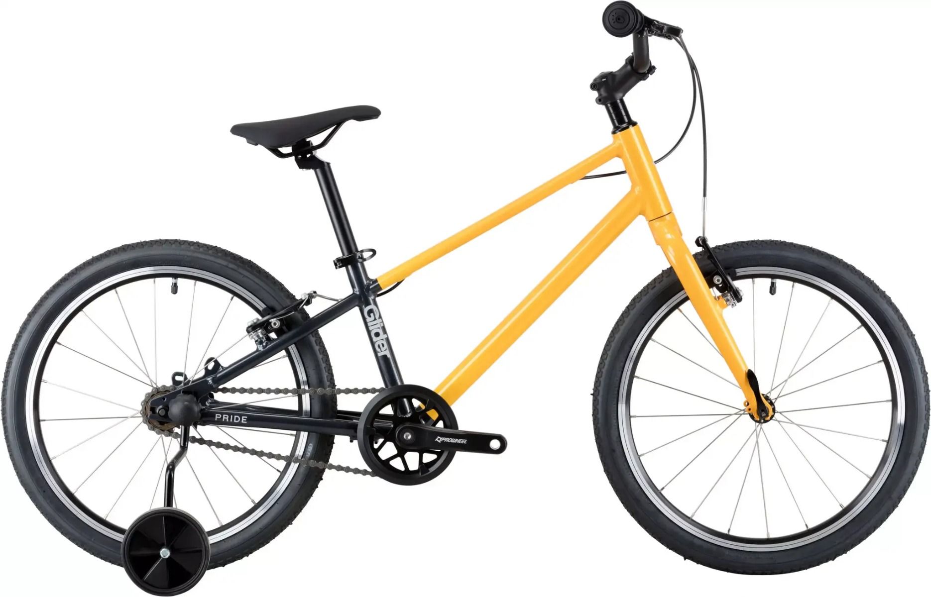 Детский двухколесный велосипед 20 дюймов Pride GLIDER 2.1 2025, алюминиевый, с тренировочными колесами