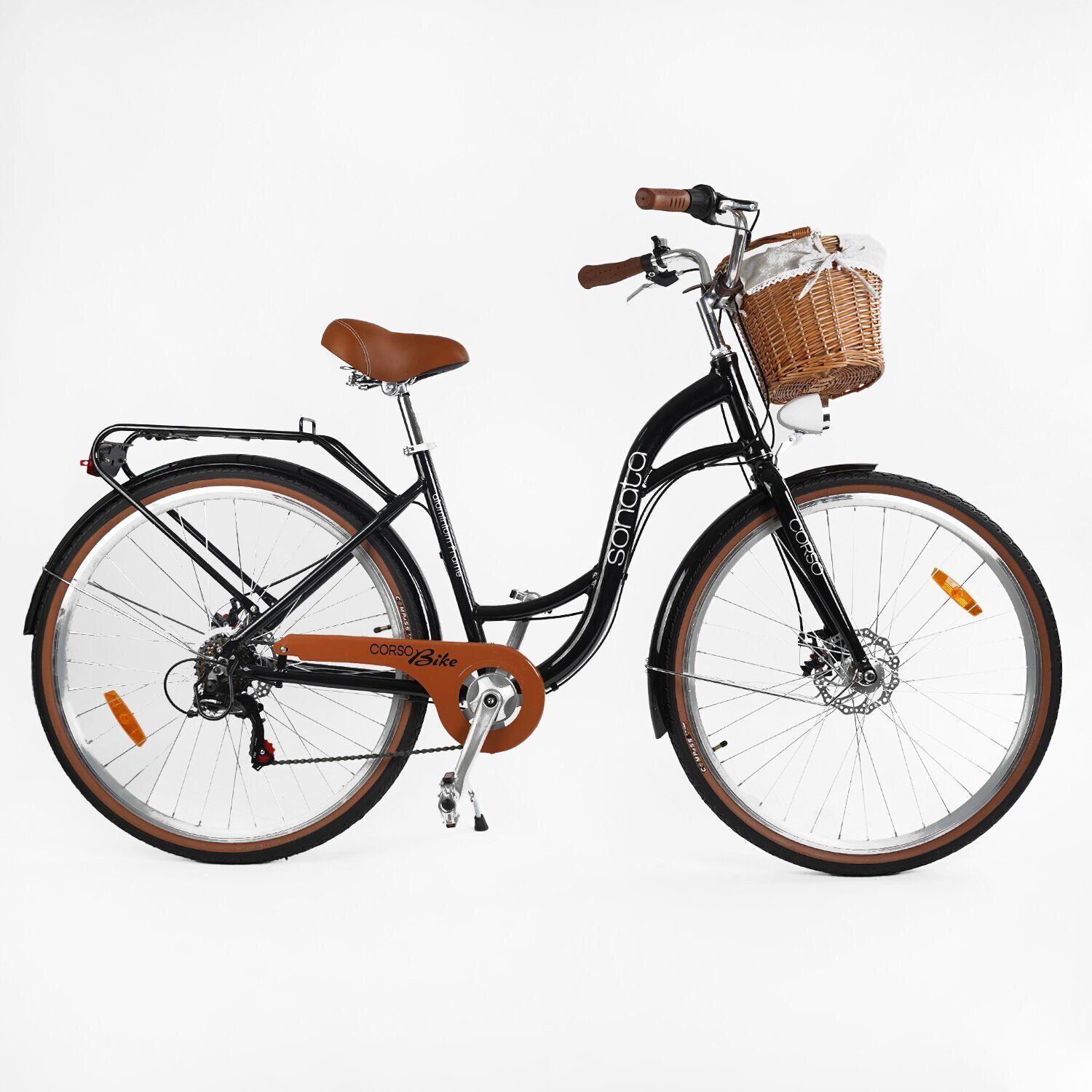 Велосипед городской Corso Sonata 28 дюймов с корзиной и багажником, рама 18"