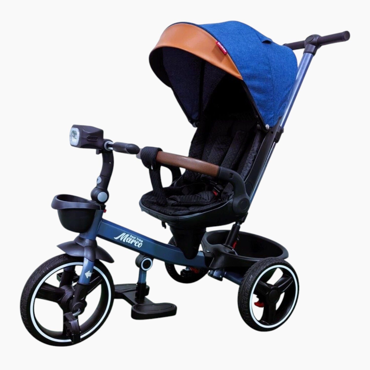 Дитячий триколісний велосипед Best Trike Marco 9155 PU 2025, складне кермо, музична фара, з батьківською ручкою