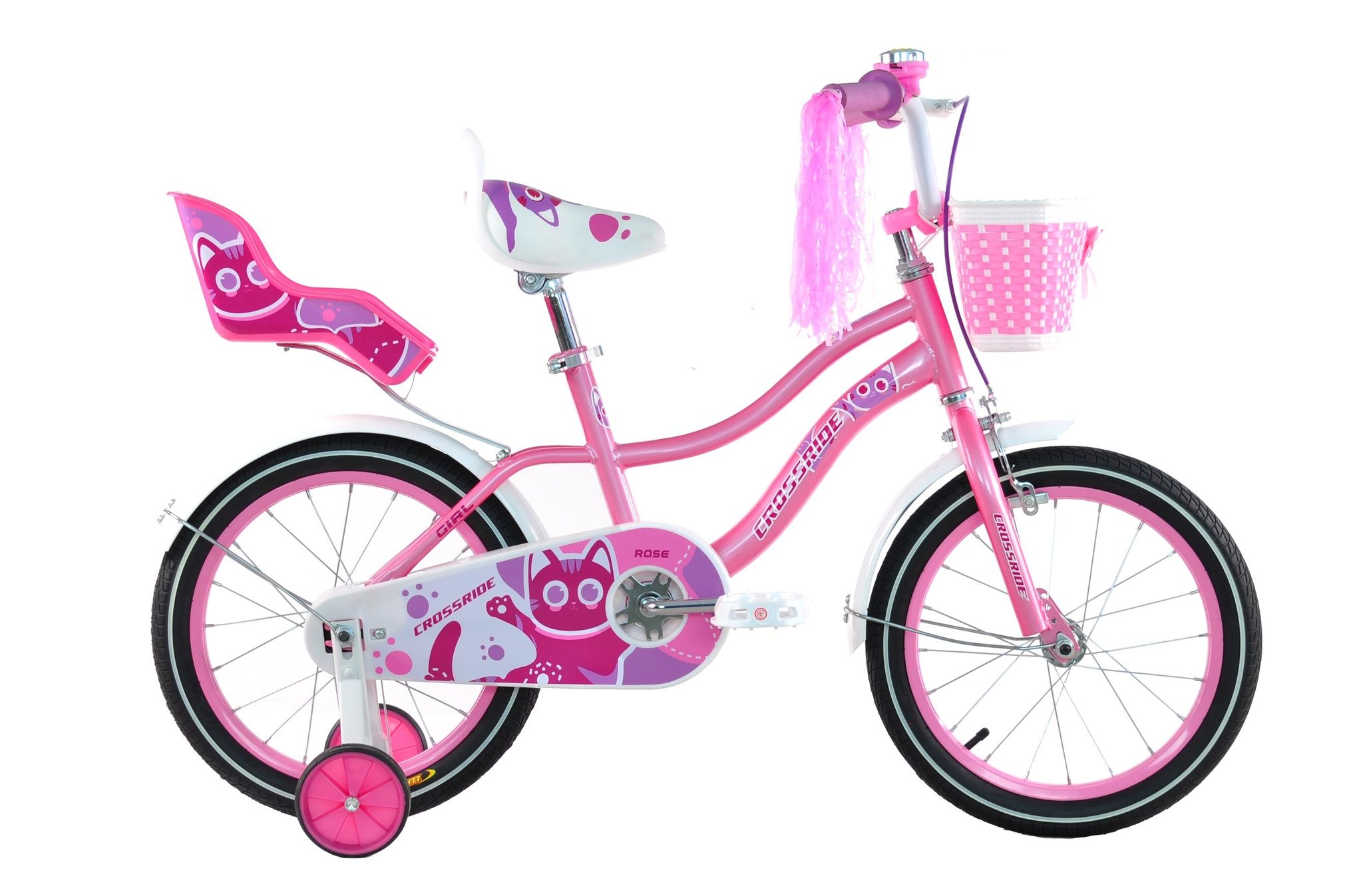 Детский велосипед для девочки 16 дюймов Crossride Rose с корзиной и багажником для куклы