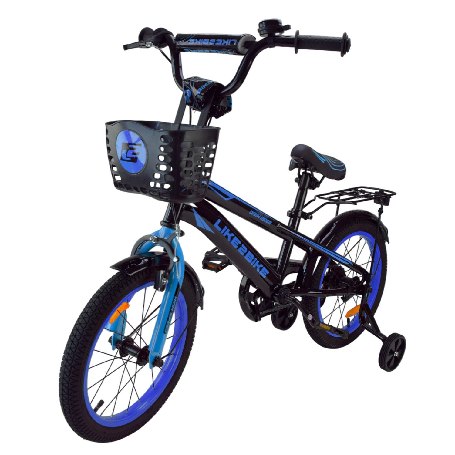 Детский велосипед Like2bike Dark Rider 16 дюймов с корзиной и багажником