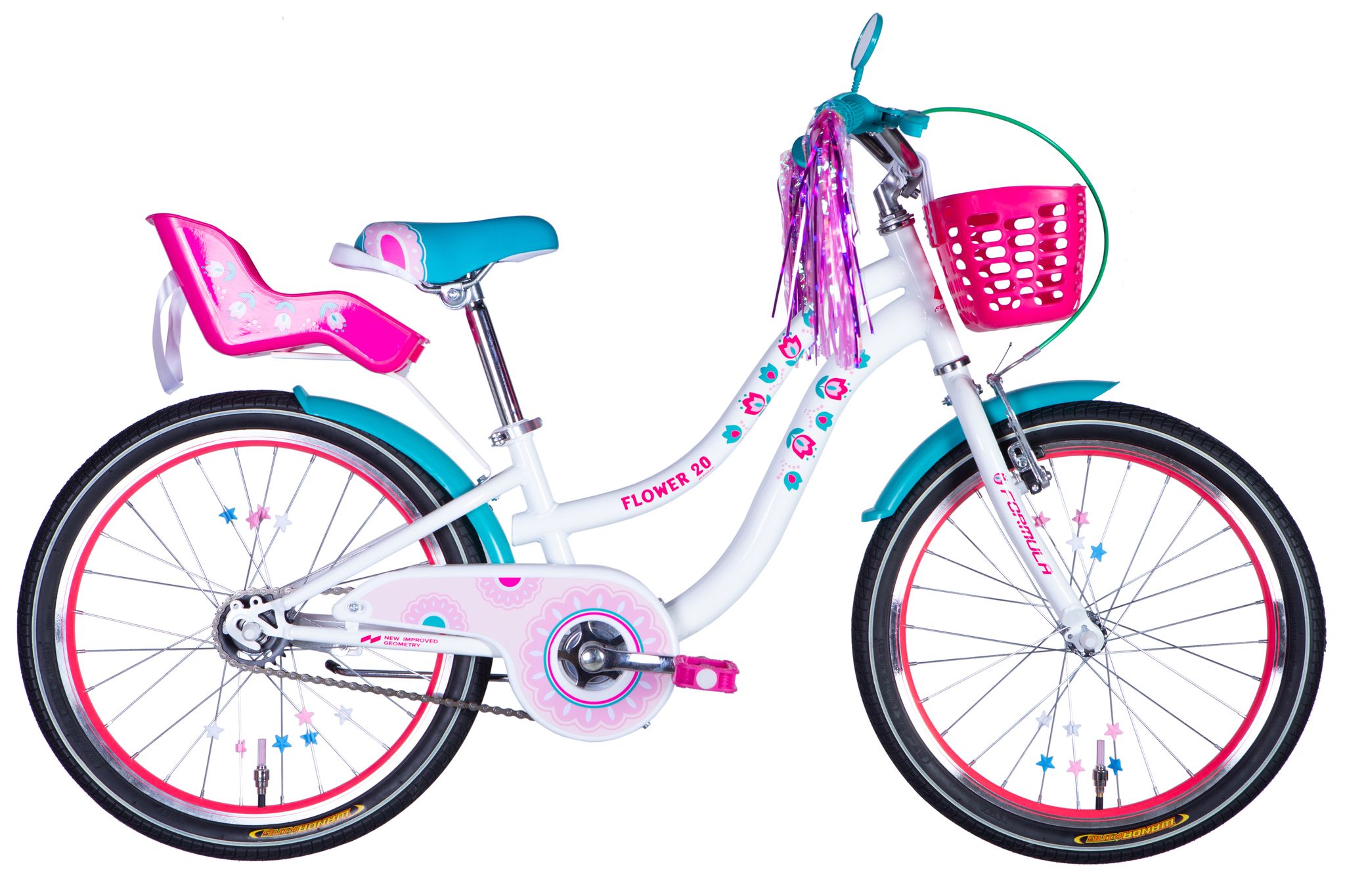Дитячий велосипед для дівчинки 20 дюймів Formula Flower Premium 2025 з кошиком та багажником для ляльки