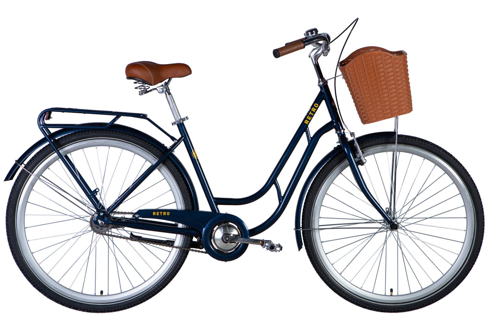 Велосипед міський 28 дюймів Dorozhnik Retro Velosteel 2024 з кошиком і багажником, рама 19"